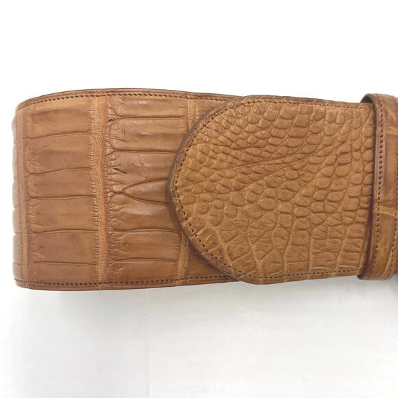 Ralph Lauren Womens Crocodile Brown Belt with Wicker Detail MSRP $2250 Size Med - Picture 5 of 15